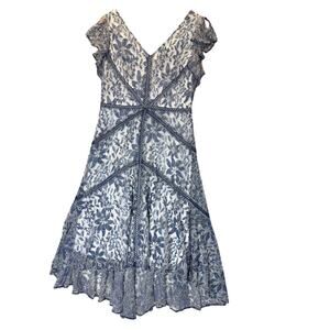 Taylor Blue White Lace Dress V-Neck Sleeveless With Flare Women size 8